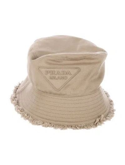 Pre-owned Prada Embroidered Canvas Bucket Hat In Neutral