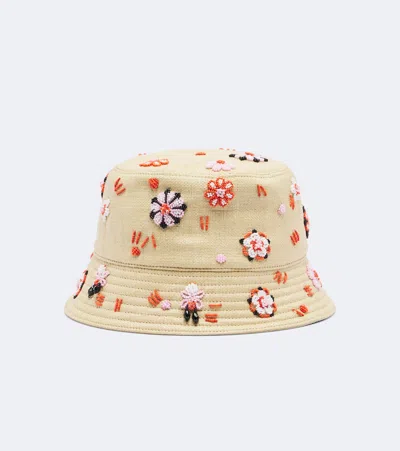 Prada Embroidered Canvas Bucket Hat In Neutral