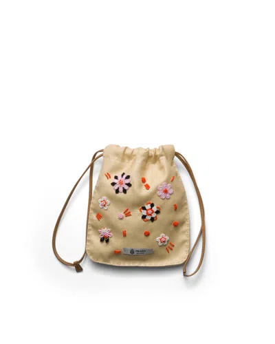 Prada Embroidered Canvas Smartphone Case In Neutral