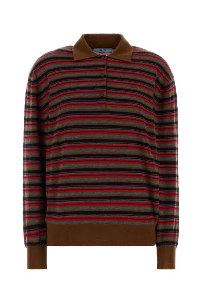 Prada Embroidered Cashmere Polo Shirt For Women In Stripped