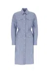 Prada Embroidered Shirt Dress With Pockets And Cinched Waist In Stripped
