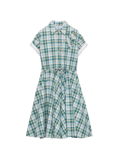 Prada Embroidered Checked Cotton Midi Polo Dress In Multi