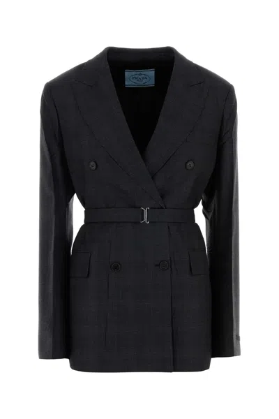 Prada Embroidered Checked Wool Blazer For Women