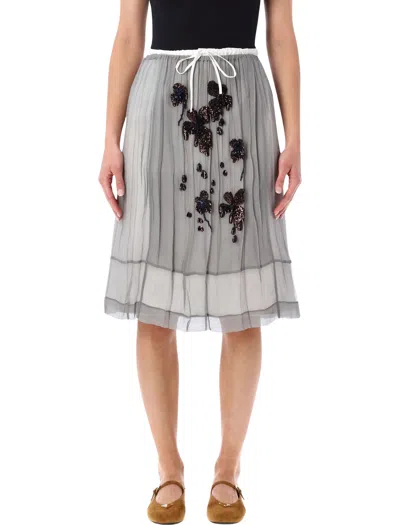 Prada Embroidered Chiffon Midi-skirt In Gray
