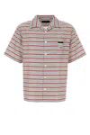 Prada Embroidered Chest Pocket Cotton Blend Shirt In Gray