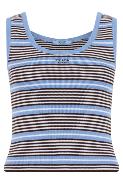 Prada Embroidered Cotton Blend Tank Top In Multi