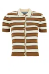 Prada Striped Short-sleeve Polo Sweater In Brown