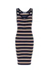 Prada Textured Scoop Neck Striped Sleeveless Dress In Bleu