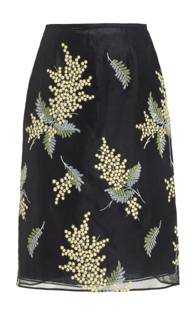 PRADA EMBROIDERED COTTON MIDI SKIRT