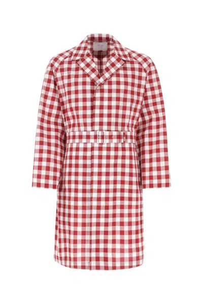 Prada Multicolor Embroidered Cotton Overcoat In Red
