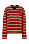 Prada Gestreiftes T-shirt In Camello + Rosso