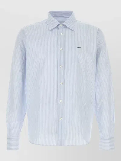 Prada Striped Long-sleeved Cotton Shirt In Blue