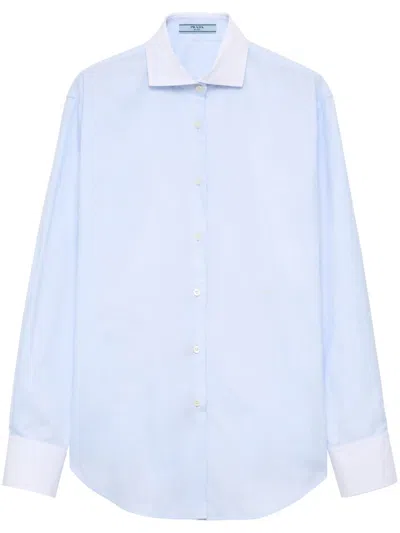 Prada Embroidered Cotton Shirt In Blue