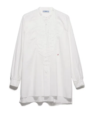Prada Embroidered Cotton Shirt In White