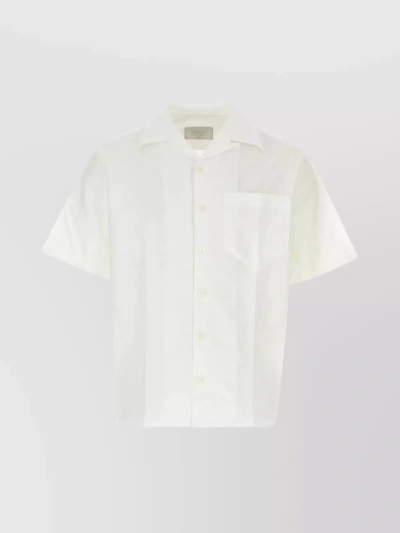 Prada Embroidered Cotton Shirt With Slits And Collar In Cream