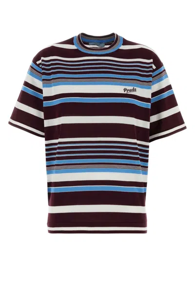 Prada Amaranth And Light Blue Striped Cotton T-shirt In Multi