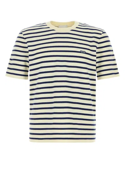 Prada Embroidered Cotton T-shirt In Neutral