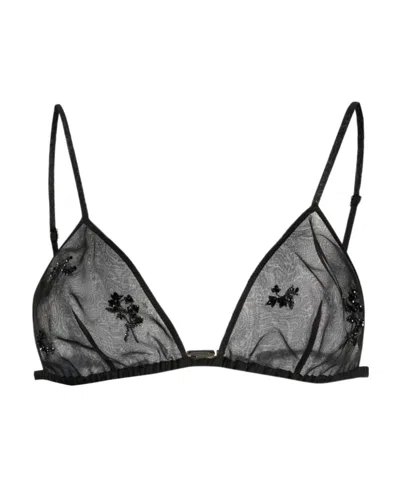 PRADA EMBROIDERED-DETAIL SHEER SILK BRALETTE