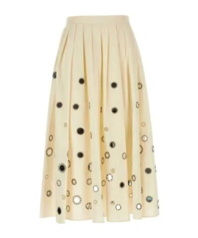 PRADA PRADA EMBROIDERED-DETAILED PLEATED SKIRT