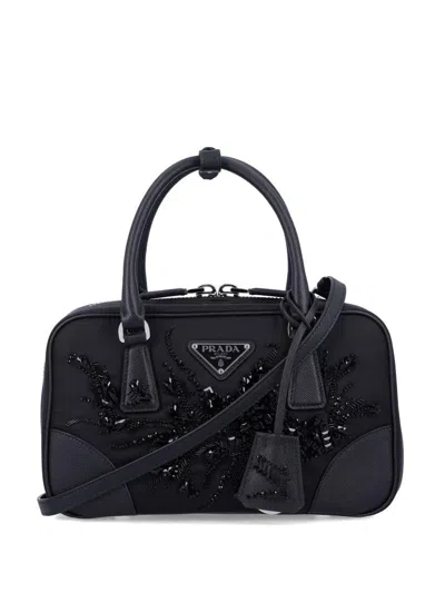 Prada Embroidered Detailing Mini Bag In Black