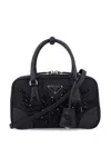 Prada Triangle Logo-embroidered Top Handle Bag In Black