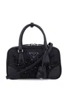Prada Triangle Logo-embroidered Top Handle Bag In Black