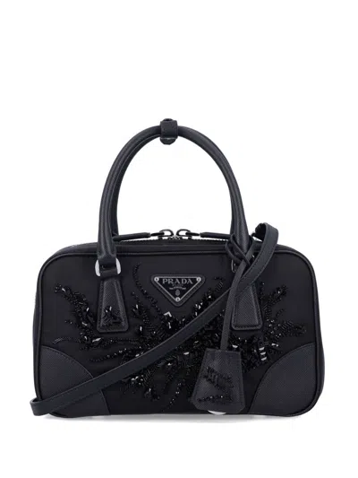 Prada Embroidered Detailing Mini Bag In Nero 1