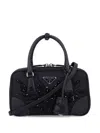 Prada Triangle Logo-embroidered Top Handle Bag In Black
