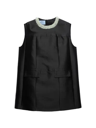 Prada Besticktes Kleid Aus Doppelsantung-seide In Black