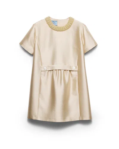 Prada Women's Embroidered Double Shantung Dress In Brown