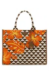 Prada Large Embroidered Fabric Shopping Bag