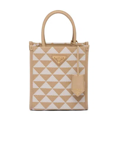 Prada Embroidered Fabric Micro Symbole Handbag In Nude