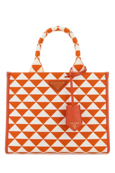 Prada Embroidered Fabric Small Symbole Shopping Bag