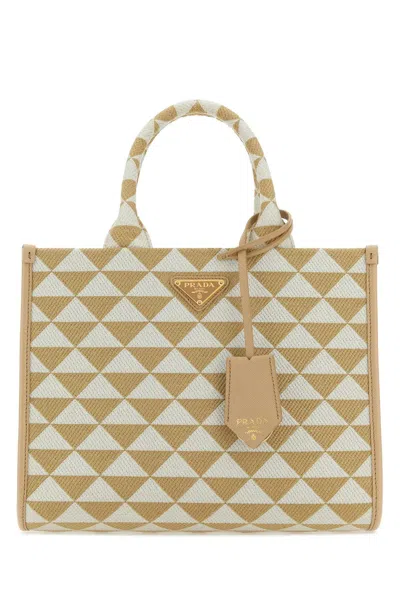 Prada Embroidered Fabric Small Symbole Shopping Bag In A Corda+talco