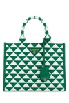 Prada Embroidered Fabric Small Symbole Shopping Bag In Mangobianco