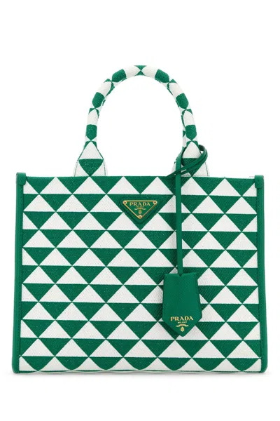 PRADA EMBROIDERED FABRIC SMALL SYMBOLE SHOPPING BAG