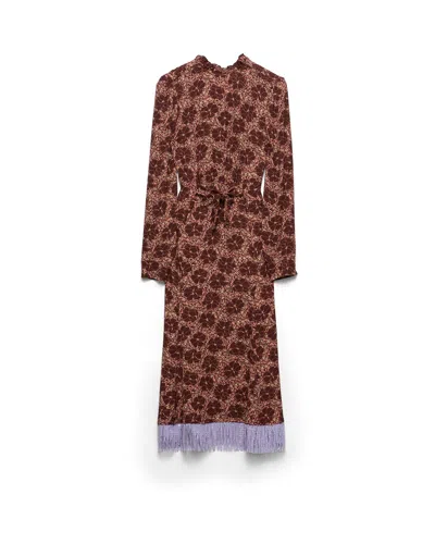 Prada Embroidered Floral Print Sablé Dress In Brown
