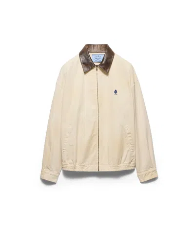 Prada Embroidered Garment-dyed Old Gabardine Blouson Jacket In Blue