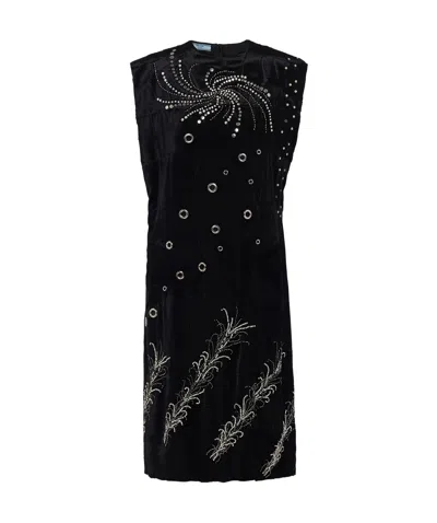 PRADA EMBROIDERED VELVET DRESS
