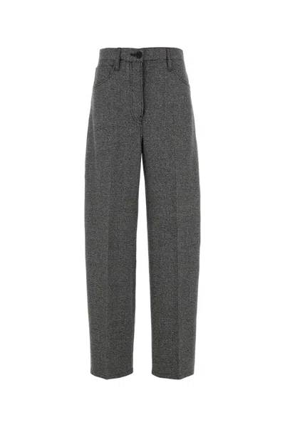 PRADA PRADA EMBROIDERED GLENCHECK WOOL-COTTON PANTS