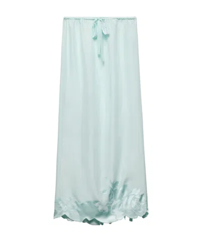 Prada Embroidered Habutai Silk Midi Skirt In Blattgrün