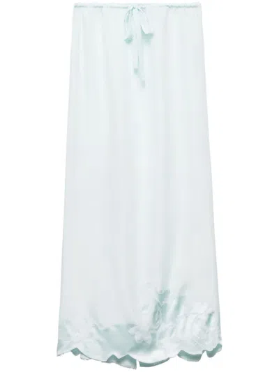 PRADA EMBROIDERED HABUTAI SILK MIDI SKIRT