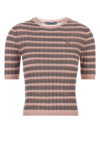 Prada Short-sleeved Striped Cashmere And Silk Sweater In Multi