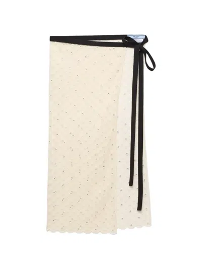 Prada Embroidered Lace Apron In Neutral
