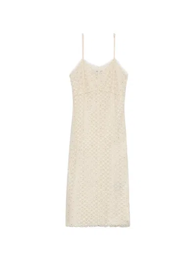 Prada Embroidered Lace Dress In Neutral