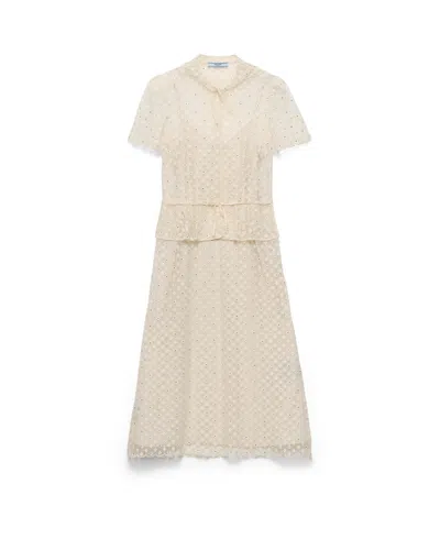 Prada Embroidered Lace Dress In Neutral