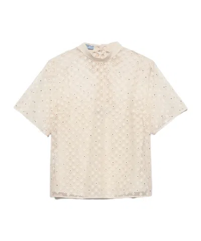PRADA EMBROIDERED LACE TOP