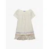 Prada Womens Neutral Embroidered Lace-trim Linen Mini Dress In Neutral