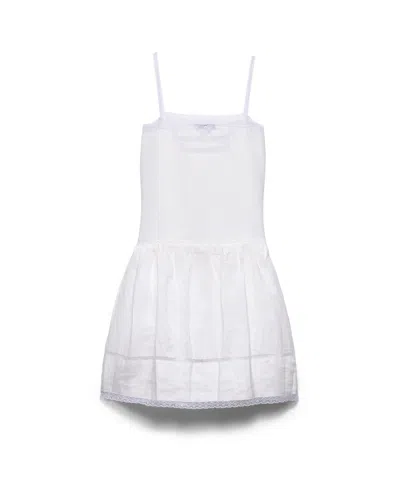 Prada Embroidered Linen Dress In White