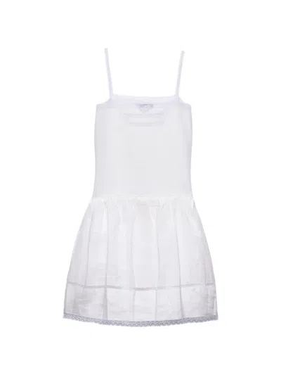 Prada Womens White Lace-embroidered Sleeveless Linen Midi Dress